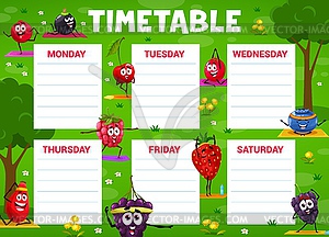 Расписание занятий расписание занятий, мультяшный ягодки йога - изображение в векторном виде