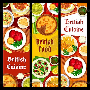 Britain food restaurant dishes vertical banners - vector clipart