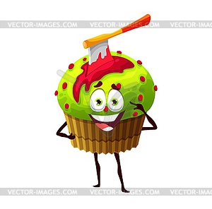 Halloween cupcake with axe and juice character - vector image