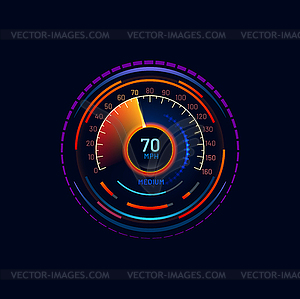 Futuristic car speedometer MPH gauge neon dial - vector clipart