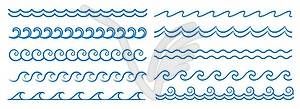 Sea wave line, blue water pattern borders, frames - royalty-free vector clipart