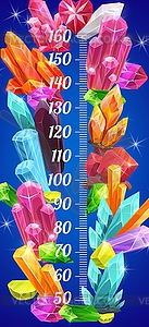 Kids height chart meter, precious stones and gems - vector clipart