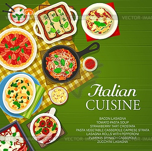 Italian cuisine food dishes, restaurant menu cover - color vector clipart