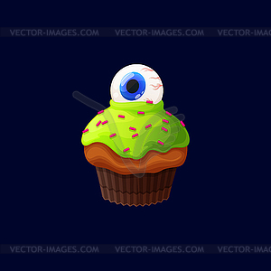 Halloween cupcake food decorated by human eye ball - vector clipart