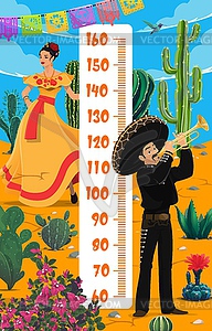 Mexican musician and woman kids height chart - vector clip art