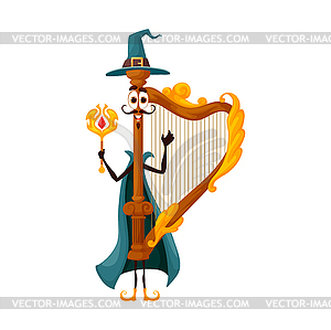 Cartoon harp elderly wizard musical character - color vector clipart