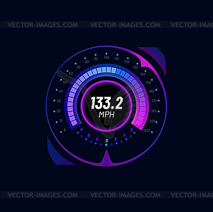 Futuristic car digital speedometer gauge neon dial - vector image