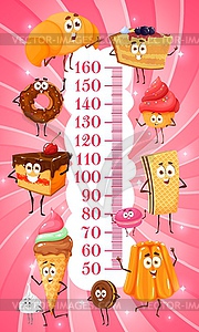Kids height chart, sweet dessert cakes and pastry - color vector clipart