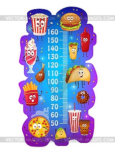 Kids height chart cartoon fast food characters - vector clip art