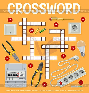Electrician tools equipment crossword grid game - stock vector clipart