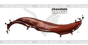 Chocolate, cocoa wave swirl with crushed peanuts - vector image