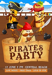 Pirates party flyer with mexican food pirates - vector image