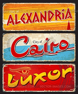 Cairo, Alexandria, Luxor egyptian travel plates - vector clip art