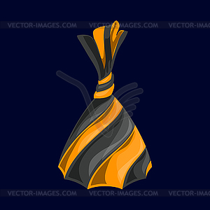 Chocolate candy in striped black orange wrapping - vector clip art