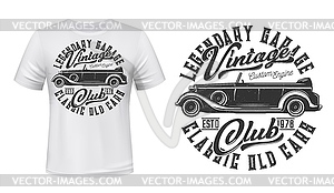 Классическая футболка с принтом vintage cars club - векторный графический клипарт