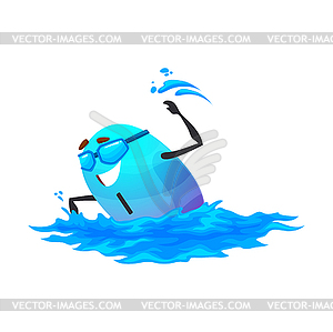Cartoon swimming iodine micronutrient character - color vector clipart
