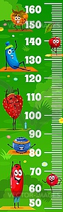 Kids height chart with berry characters on yoga - vector image
