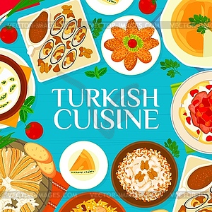 Turkish cuisine menu cover Turkey food meal dishes - vector clipart