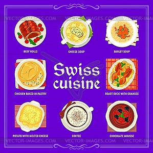 Swiss cuisine restaurant meals menu page template - vector clip art