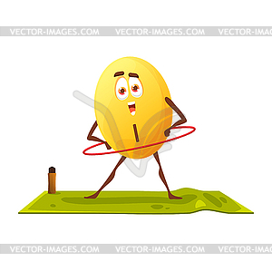 Cartoon cheerful iodine mineral character on yoga - vector image