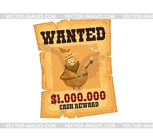 Western wanted poster with pear bandit character - vector clipart