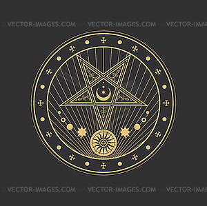 Pentagram, esoteric circle, occult magic and tarot - vector image