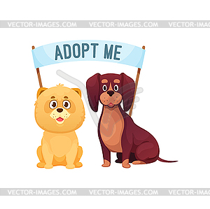 Adopt dog, pet animals adoption shelter sign - vector clip art