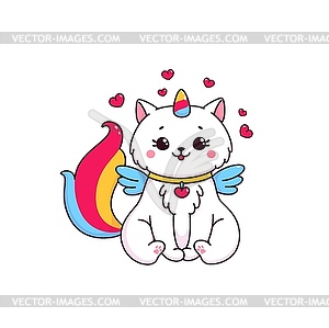 Cartoon adorable caticorn character in love - vector clipart