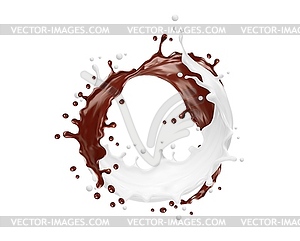 Milk and chocolate sweet drink round wave splash - vector image