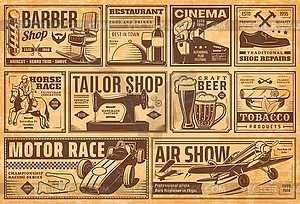 Vintage newspaper banners, old advertising set - vector EPS clipart