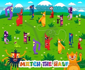 Match half of cartoon monster characters - vector EPS clipart