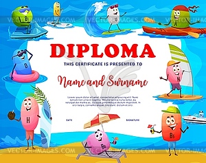 Kids diploma vitamin characters on summer vacation - vector image