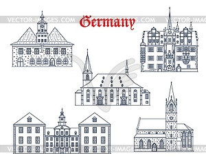 Germany, Jena, Erfurt and Saalfeld city buildings - vector clipart