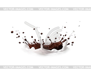 Milk and chocolate crown corona splash with drops - vector clip art