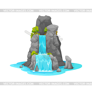 Cartoon mountain waterfall, water cascade - vector clipart