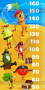 Kids height chart ruler, cartoon vegetable pirate - vector image