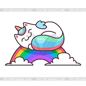 Cartoon cute caticorn character, kawaii unicorn - vector clipart