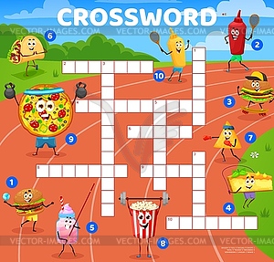 Crossword cartoon fastfood sportsman characters - royalty-free vector clipart