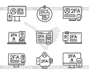 Two factor verification, 2FA outline icons - vector clipart / vector image