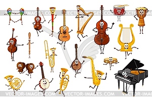 Персонажи мультяшных музыкальных инструментов - рисунок в векторном формате