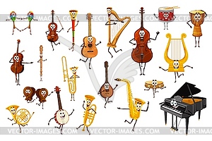 Cartoon musical instrument character personages - vector image