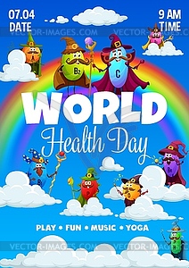 World health day flyer cartoon vitamin wizard - vector clipart