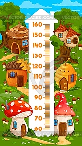 Kids height chart ruler with fairy cartoon houses - vector image