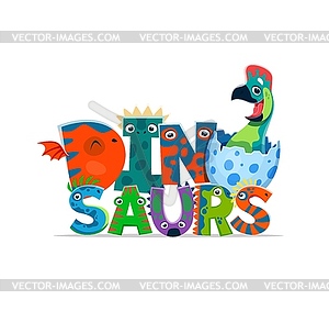 Cartoon funny dinosaur character and dino egg - color vector clipart