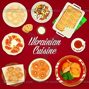 Ukrainian cuisine menu cover, traditional food - vector image