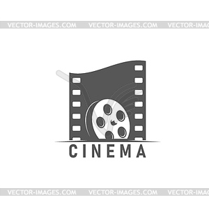 Cinema icon, reel bobbin and film emblem - vector clipart