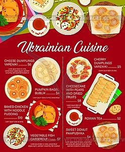 Ukrainian cuisine menu, traditional food, dessert - vector clip art