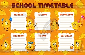 Timetable schedule cartoon maasdam or gouda cheese - vector clipart