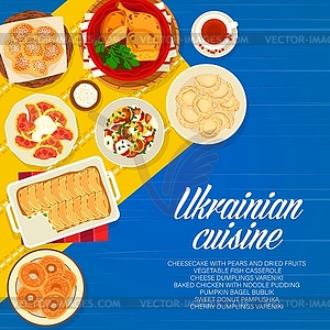 Ukrainian cuisine menu cover of traditional dishes - vector image