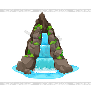 Cartoon waterfall and water cascade fall of rock - vector image